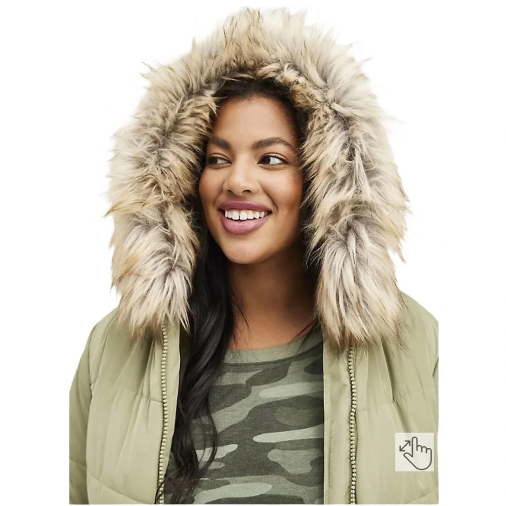 Torrid NWT Fit & Flare Puffer Jacket - Twill Olive Green Size 5X Removable Hood - Picture 4 of 10